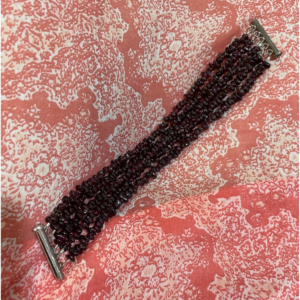 .925 8” garnet 5-strand bracelet sterling silver fine jewelry vintage - Picture 2 of 7